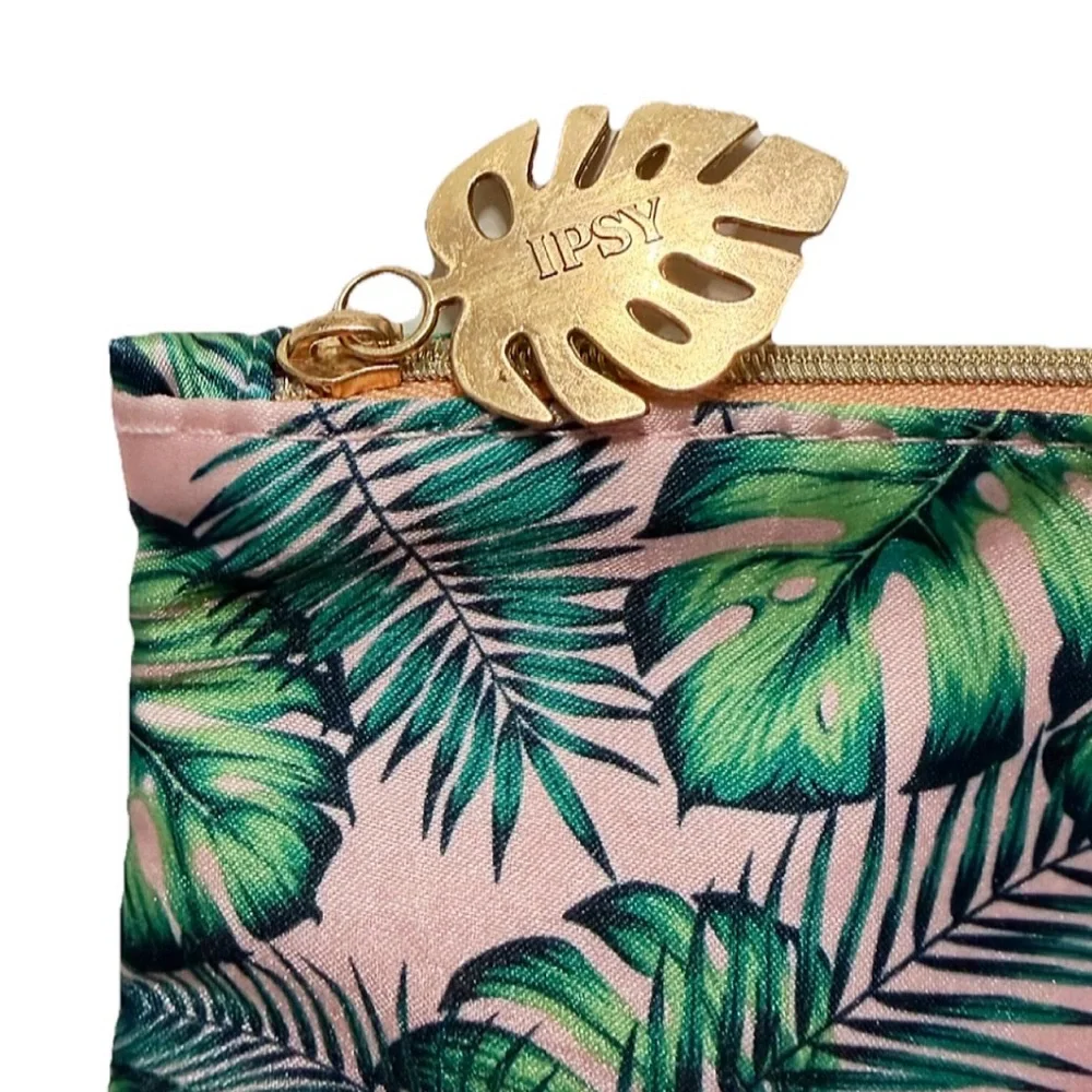 IPSY Tropical Leaf Makeup Bag Pink Green Glam Pouch